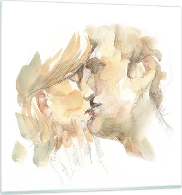 Produktbild von Bilder auf glas - Einteilig - Kuss Paar Liebe - 60x60cm - Glasbilder - Wandbilder - Bilder - zum Aufhängen bereit - Wanddekoration aus Glas - Glas Bilder - Wandbild auf Glas - GAC60x60-5005