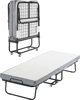 A folding bed is shown in both a folded and unfolded state.