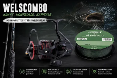 Produktbild von Kopie von Waller-Set VI: Cormoran Big Cat Long Range 3.00m 200-600g Wallerrute + Unicat Rolle Verjical Pro Wallerrolle + Corofish IOX 4 Braid 500m/0.30mm Darkgreen geflochtene Schnur #1