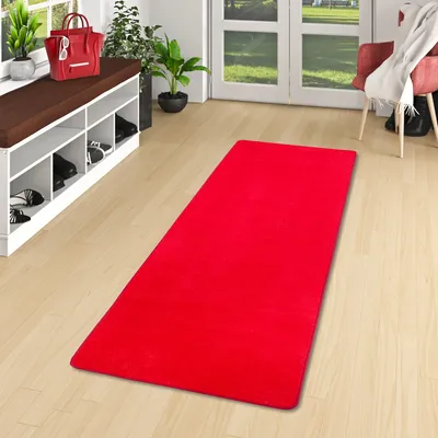 Produktbild von Velours Läufer Teppich Joy Knallrot, Größe:100x200 cm