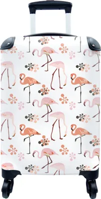 Produktbild von MuchoWow® MuchoWow® Koffer Handgepäck Trolley Rollkoffer Kleine Reisekoffer mit 4 Rollen - Muster - Flamingo - Blumen - Cabin Size < 55x40x23 cm & 55x40x20 cm - Fotokoffer - Kabinenkoffer - Boardgepäc