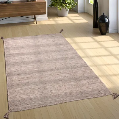 Produktbild von Designer Teppich Webteppich Kelim Handgewebt 100% Baumwolle Modern Meliert Beige Grösse 240x340 cm