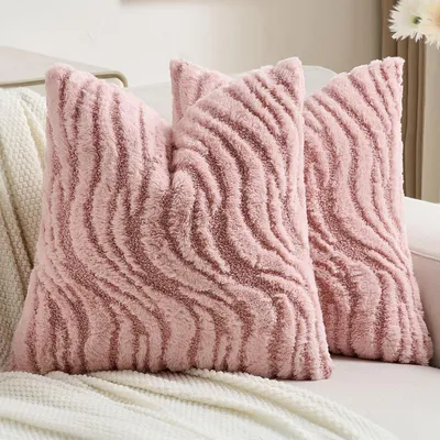 Obrázek produktu pro Dva povlaky na polštáře, rozměr 45x45 cm, plyšové, s vlnitým vzorem, růžové