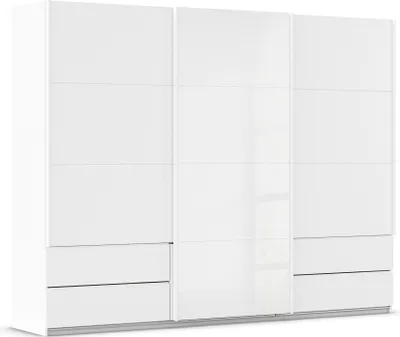 Produktbild von Schwebetürenschrank >Elara< in alpinweiß / Glas kristallweiß, Holzwerkstoff