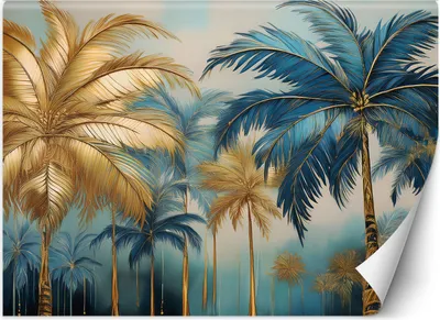 Produktbild von Vlies fototapete Gold und blaue Palmen Abstraktion 400x280 cm Feeby Blau inkl. Kleber einfache Montage