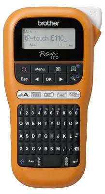 Obrázek produktu pro Brother PT-E110, QWERTY, HGe/TZe, Tepelný přenos, 180 x 180 DPI, 20 mm/s, Černá, Oranžová