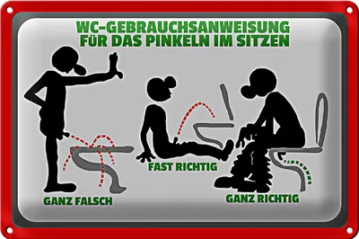 Produktbild von Blechschild WC Gebrauchsanweisung 30x20cm im sitzen pinkeln