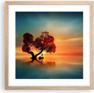 Produktbild von Gerahmtes Poster - Rahmen in heller Eiche - See Natur Nacht - 40x40 cm - Wand Bild - Wanddeko - Wandbilder - Kunstposter - Wandposter - Bilderrahmen - Bilder - Kunstdruck - Wandbild - P2NAC40x40-3458