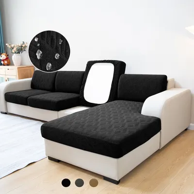 Produktbild von Sofa Überzug Jacquard Geometrisch Muster für 1-Sitzer, Sofa Bezug Wasserdicht Gummiband rutschfest, Sitzkissen Bezug Elastisch Universal Schwarz