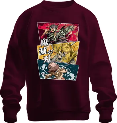 Immagine prodotto di 鬼滅の刃 Kimetsu no Yaiba Tanjiro Zenitsu Inosuke Anime Gift Unisex Felpa Pullover, Borgogna, L