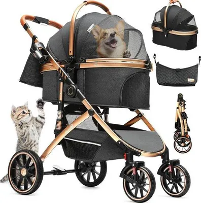 Produktbild von Famanu Hunde-Buggy 3-in-1 bis 20 kg klappbar für kleine Hunde und Katzen - Faltbare Kinderwagen (schwarz)