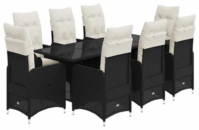 Produktbild von vidaXL 9-tlg. Garten-Bistro-Set mit Kissen Schwarz Poly Rattan