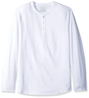 Produktbild von A. Essentials Herren Langarm-Henleyshirt aus 100% Baumwolle, Weiß, S
