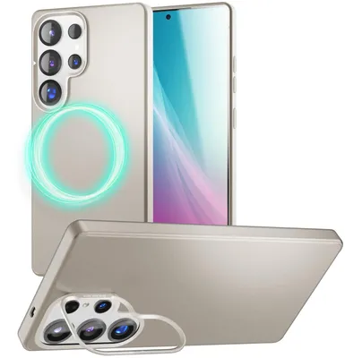 Produktbild von NALIA Magnet Hardcase für Samsung Galaxy S25 Ultra – Faltbarer Kamera-Stand – OVERLAND (Matt & für MagSafe) – Marke aus Berlin – Titan Grau