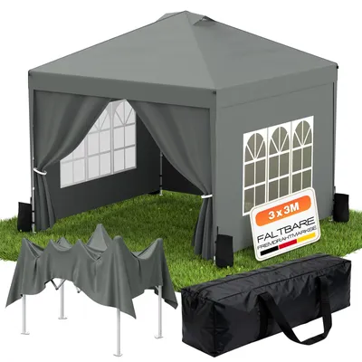Produktbild von Arvioo Pavillon 3x3 m mit Seitenwänden & Sandsäcke, wasserdichtes Gartenpavillon mit UV-Schutz, höhenverstellbar Faltpavillon, Partyzelt, Anthrazit