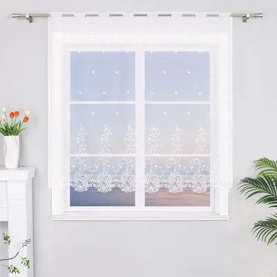 Voile-Gardine mit Stickerei, Creme, 150x150 cm, 1 Stück