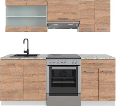 Produktbild von Vicco Küchenzeile R-Line, 200 cm ohne Arbeitsplatte, Sonoma/Weiß