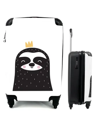 Produktbild von MuchoWow® Koffer Handgepäck Trolley Rollkoffer Kleine Reisekoffer mit 4 Rollen - Faultier - Illustration - Krone - Cabin Size < 55x40x23 cm & 55x40x20 cm - Fotokoffer - Kabinenkoffer - Boardgepäck - Reise-Box - Reisekoffer - Reisegepäck - Koffer mit Bild - Trolley für Kinder
