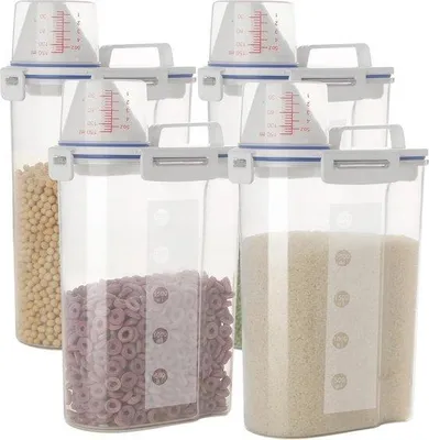 Produktbild von Unyqoos® 4er-Set 2,5 L luftdichte Vorratsbehälter mit Deckel & Griff, lebensmittelecht BPA-freier Kunststoff, transparent, für Reis & Tierfutter