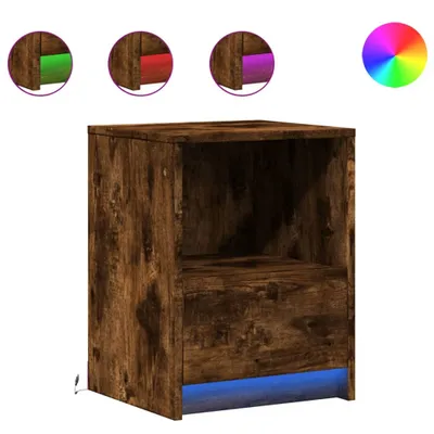 Produktbild von Nachttisch mit LED-Leuchten Räuchereiche Holzwerkstoff