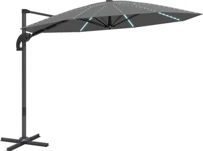 Produktbild von Alu Ampelschirm LED Solar Ø300 cm höhenverstellbar Sonnenschirm mit Kurbel Ständer UV50+ Dunkelgrau