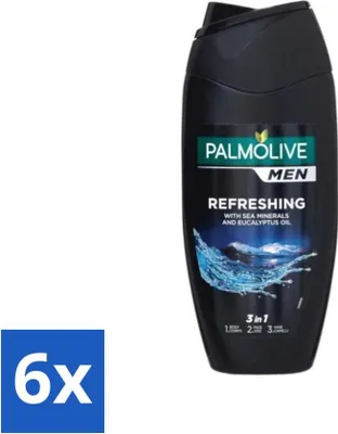 Produktbild von Palmolive Men 3-in-1 Körper Gesicht Haare Erfrischendes ätherisches Eukalyptusöl Meersalzextrakt 250 ml - Vorteilspack - 6 Stücke