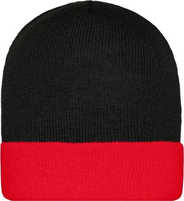 Produktbild von Knitted Cap Klassische Strickmütze mit Umschlag black/red, Gr. one size