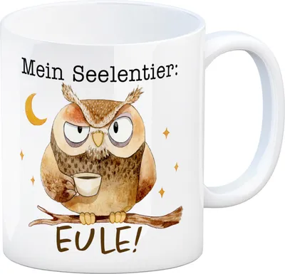 Produktbild von Eule Kaffeebecher mit Spruch Mein Seelentier Eule