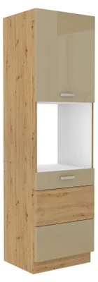 Produktbild von Küchen Hochschrank 60 Eiche Artisan Cappuccino Hochglanz Küchenzeile Küchenblock
