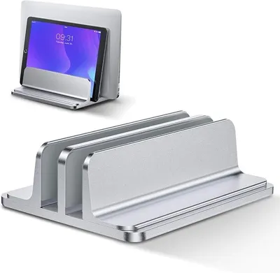 Produktbild von PolkaHome® Vertikaler Laptopständer für MacBook, iPad, Tablet & Notebooks – Aluminium, verstellbar, Silber