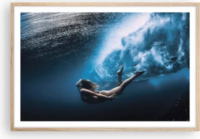Produktbild von Gerahmtes Poster - Rahmen in heller Eiche - Tauchen Frau Wellen - 91,5x61 cm - Wand Bild - Wanddeko - Wandbilder - Kunstposter - Wandposter - Bilderrahmen - Bilder - Kunstdruck - P2NAA91x61-4599