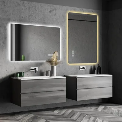 Produktbild von okwish Rechteckiger Badspiegel mit Antibeschlagfunktion und LED, Badspiegel mit Anti-Beschlag,Rahmenloses Design,Silber