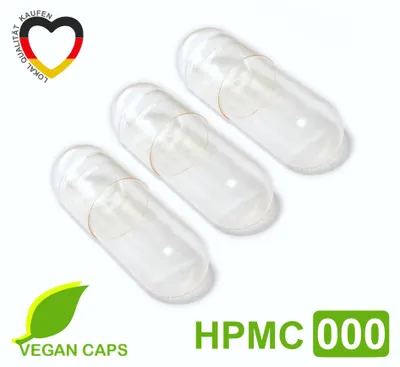 Produktbild von Leerkapseln vegan HPMC - pflanzlich - Größe 000 Zellulose transparent 10.000 Stück