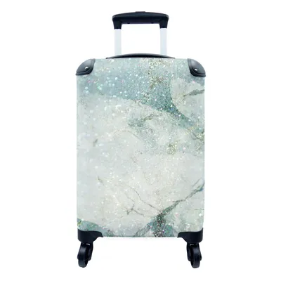Produktbild von MuchoWow® Koffer Handgepäck Trolley Rollkoffer Kleine Reisekoffer mit 4 Rollen - Marmor - Glitter - Grün - Cabin Size < 55x40x23 cm & 55x40x20 cm - Fotokoffer - Kabinenkoffer - Boardgepäck - Reise-Box - Reisekoffer - Reisegepäck - Koffer mit Bild - Trolley für Kinder