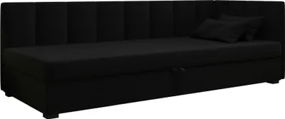 Produktbild von AURA SOFA  Boxspringbett ZIKA PLUS 100x195 Komplett-Set mit Bonell Matratze, Polsterbett mit Bettkästen - Schwarz, SAWANA 14