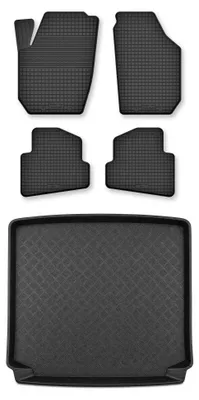 Image de Tapis en caoutchouc + bac de coffre pour Seat Ibiza IV 6J 2010-2017 (break) – 5 pièces, noirs, semi-universel, adapté