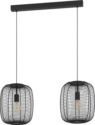 Produktbild von EGLO Hängelampe Rinroe, 2-flammige Pendelleuchte über Esstisch, Esszimmerlampe aus Metall in Schwarz, Hängeleuchte mit E27 Fassung, 90 cm