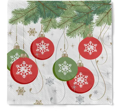 Produktbild von HAPPY PAPER Serviette "Bowlpin" (Weihnachtskugel) aus Tissue 3-lagig, 40 x 40 cm, 20 Stück - Weihnachten Xmas