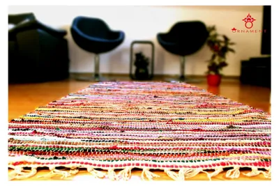 Produktbild von Fleckerlteppich Handgewebt 340 x90 cm Kelim Beidseitig nutzbar ca1800g/m Flickenteppich Fleckerlteppich Läufer