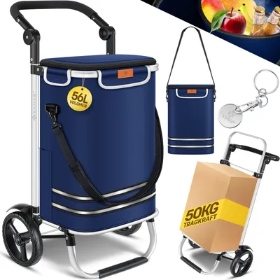 Produktbild von KESSER® Einkaufstrolley klappbar mit 56L Kapazität und belastbar bis 50kg | 3in1 Trolley Sackkarre & Umhängetasche | Faltbarer Einkaufswagen inkl. Kühlfach & Einkaufschip | Treppensteiger