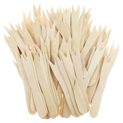 Produktbild von Packung mit 200 Holzgabeln, Holzbesteck, Holzgabeln, Holzmesser, Partybesteck für Partys, Geburtstage, Camping und Picknicks