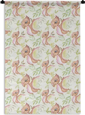 Produktbild von MuchoWow® Wandteppich Wandbehang Kinderzimmer - Dinosaurier - Blätter - Mädchen - Kinder - Rosa - Kinder 90x135 cm Tapisserie Dekoration Wandtuch - Baumwolle - Wandskulptur