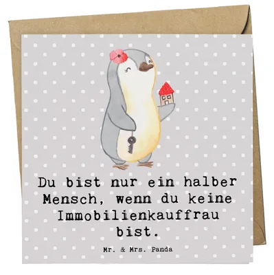 Produktbild von Mr. & Mrs. Panda Glückwunschkarte Immobilienkauffrau Herz - Grau Pastell - Geschenk, doppelkarte, Klappkarte, faltkarte, Ausbildung, anlasskarte, Grußkarte, Spruch