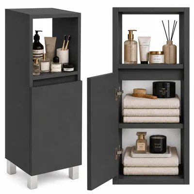 Produktbild von Badezimmerschrank Stehend, MDF 18 mm, Soft-Close, 3 Regale, 85 x 28 x 25 cm, Ariza, Midischrank, Gäste WC & Bad für Kosmetik, Links/Rechts Graphit