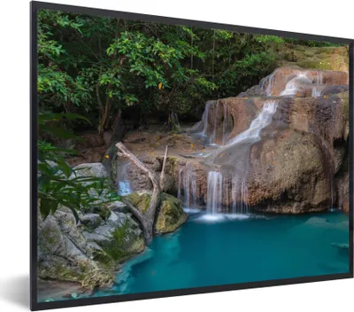 Produktbild von MuchoWow® Gerahmtes Poster Wasserfall - Felsen - Landschaft 40x30 cm - Poster mit Schwarzem Bilderrahmen Wandposter Rahmen Foto Bilder - Kunstposter - Wanddekorationen