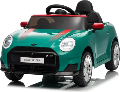 Image de Véhicule électrique pour enfants Mini Cooper 12 V, vert, lecteur MP3 avec connexion USB et Bluetooth, télécommande 2,4 GHz, 2 moteurs de 25 W, batterie au lithium, feux LED, licence ORIGINALE