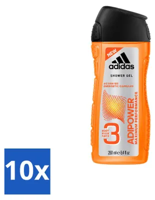 Produktbild von 10 x Adidas Adipower 2-in-1 Duschgel und Shampoo - 250 ml - Vorteilspackung - 10 Stücke