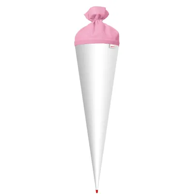 Produktbild von Bastel-Schultüte groß weiß - 70 cm rund - extra stabil durch Rot(h)-Spitze mit pinkem Filz-Verschluss