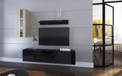 Image de Furnitech Meuble-paroi Salon - Meuble-paroi suspendu Moderne - Étagères et meuble TV - Meubles de salon sans LED (Mery AN271-17BS-HGM30 1B Grand)