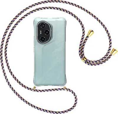 Produktbild von Handykette Backcover-Schutzhülle mit Band (Metall goldfarben) für Honor 300 Pro 5G - blau+beige